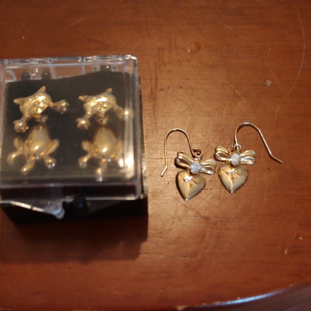 Two Pair Gold Plated Pierced Earrings